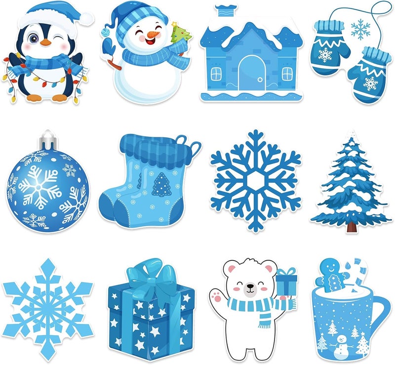 Machomby 48 Pcs Winter Paper Cutouts, Cute Snowflake Penguin Snowman Cutouts Winter Bulletin Board Decorations for Home School Classroom Christmas Holiday Party Chalkboard Window Wall Decor - Image 1